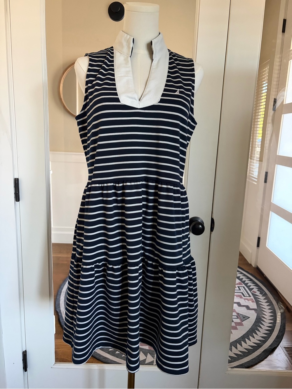 Nautica Navy and White Striped Sleeveless Mini Dress